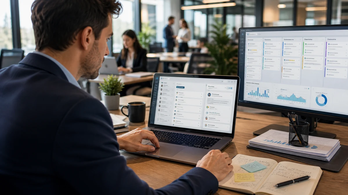Sales team using an AI copilot dashboard on a laptop