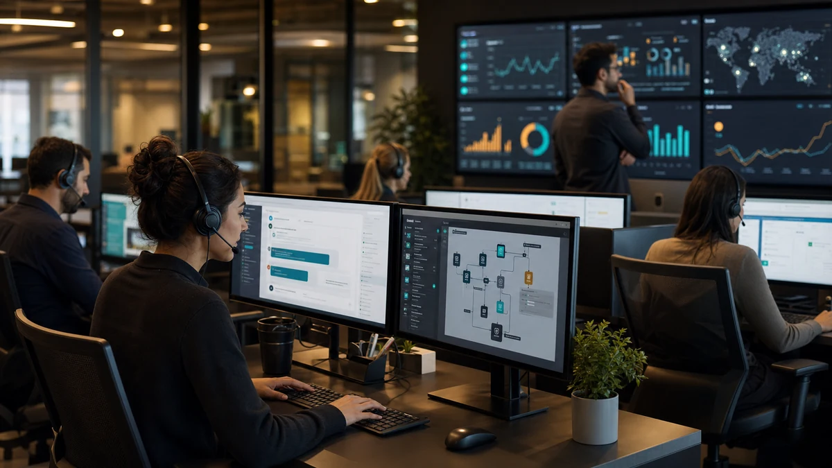 AI-powered chatbot and support agent assisting a customer